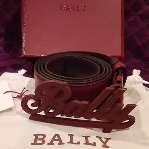 Bally Red Swoosh Logo Belt